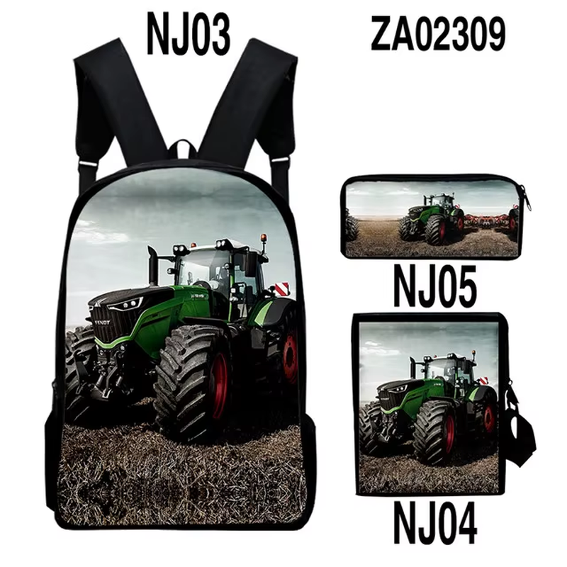 3Pcs/Set Tractor Pattern Backpack 3D Print School Bag Sets for Teenager Boys Girls Cartoon Kids Schoolbag Children Mochilas