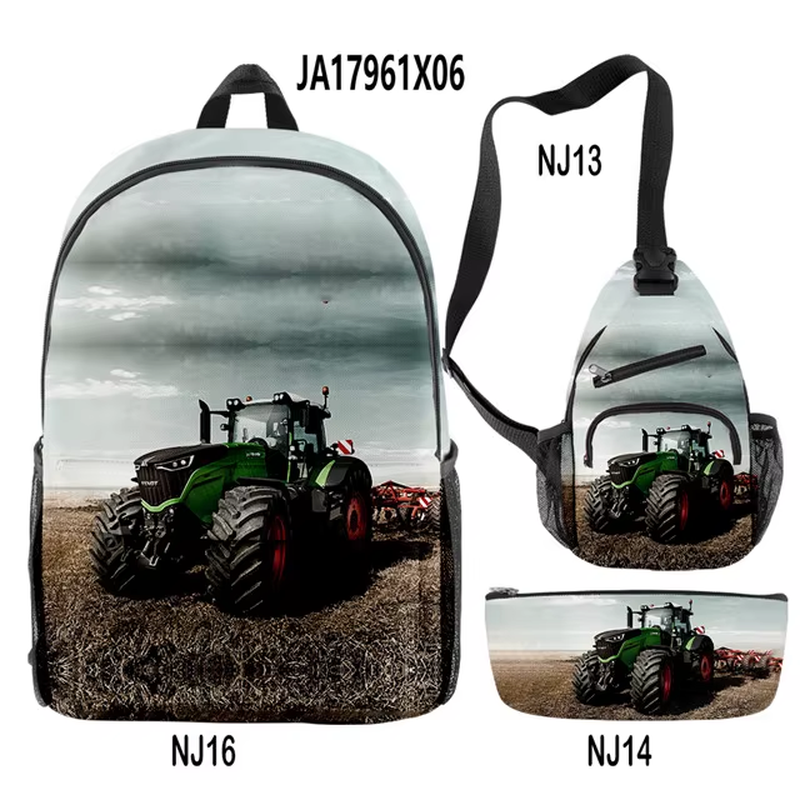 3Pcs/Set Tractor Pattern Backpack 3D Print School Bag Sets for Teenager Boys Girls Cartoon Kids Schoolbag Children Mochilas