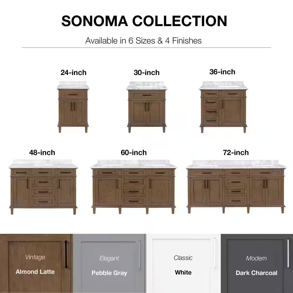 Sonoma 60 In. Double Sink Almond Latte Bath Vanity with Carrara Marble Top (Assembled)