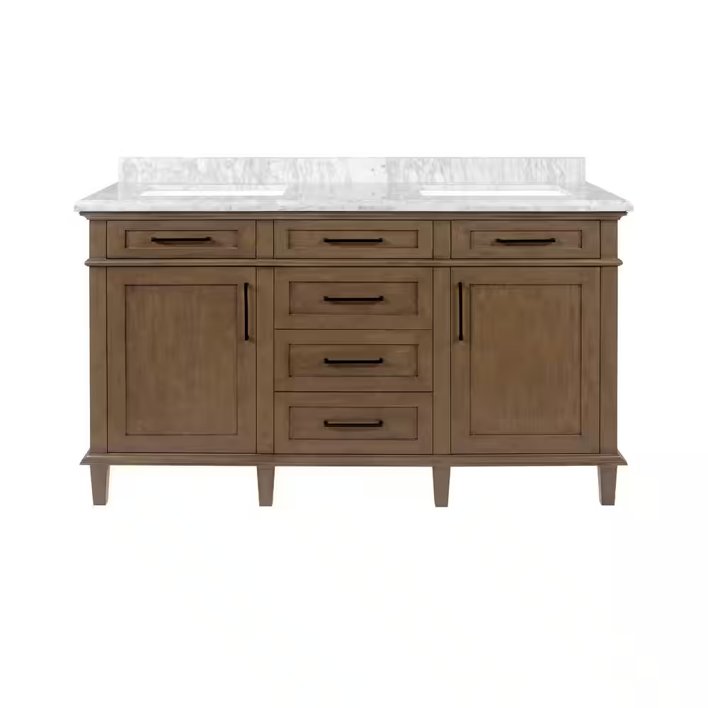 Sonoma 60 In. Double Sink Almond Latte Bath Vanity with Carrara Marble Top (Assembled)