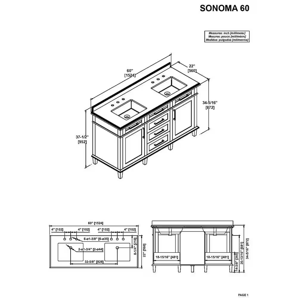 Sonoma 60 In. Double Sink Almond Latte Bath Vanity with Carrara Marble Top (Assembled)