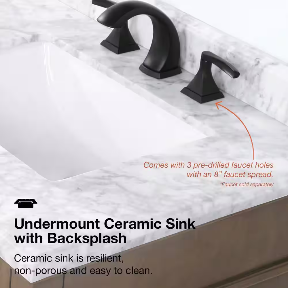Sonoma 60 In. Double Sink Almond Latte Bath Vanity with Carrara Marble Top (Assembled)