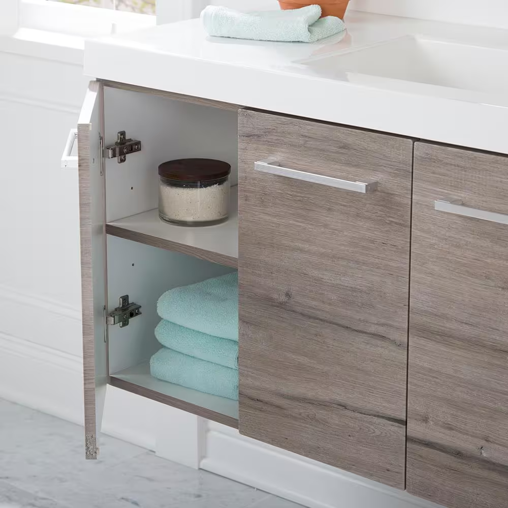 Stella 49 In. Single Sink White Washed Oak Floating Bath Vanity with White Cultured Marble Top (Assembled)