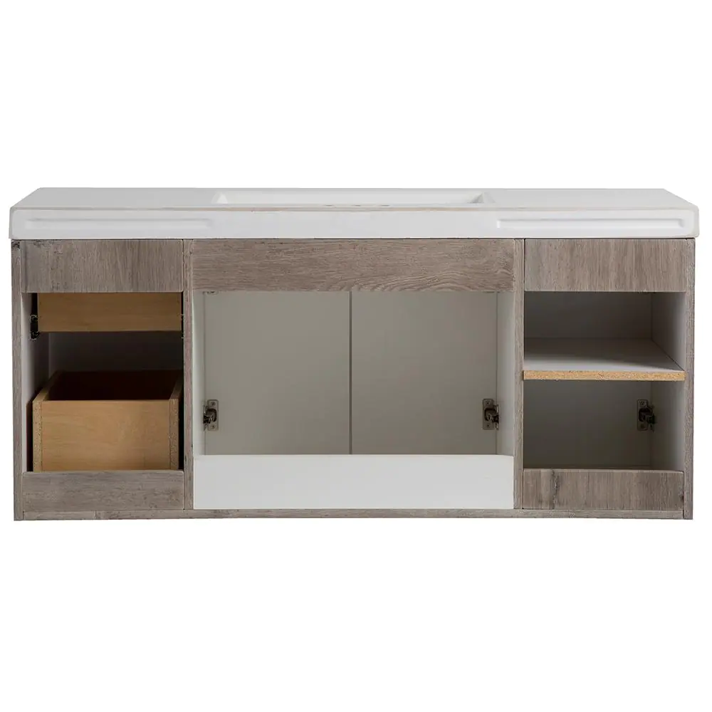 Stella 49 In. Single Sink White Washed Oak Floating Bath Vanity with White Cultured Marble Top (Assembled)