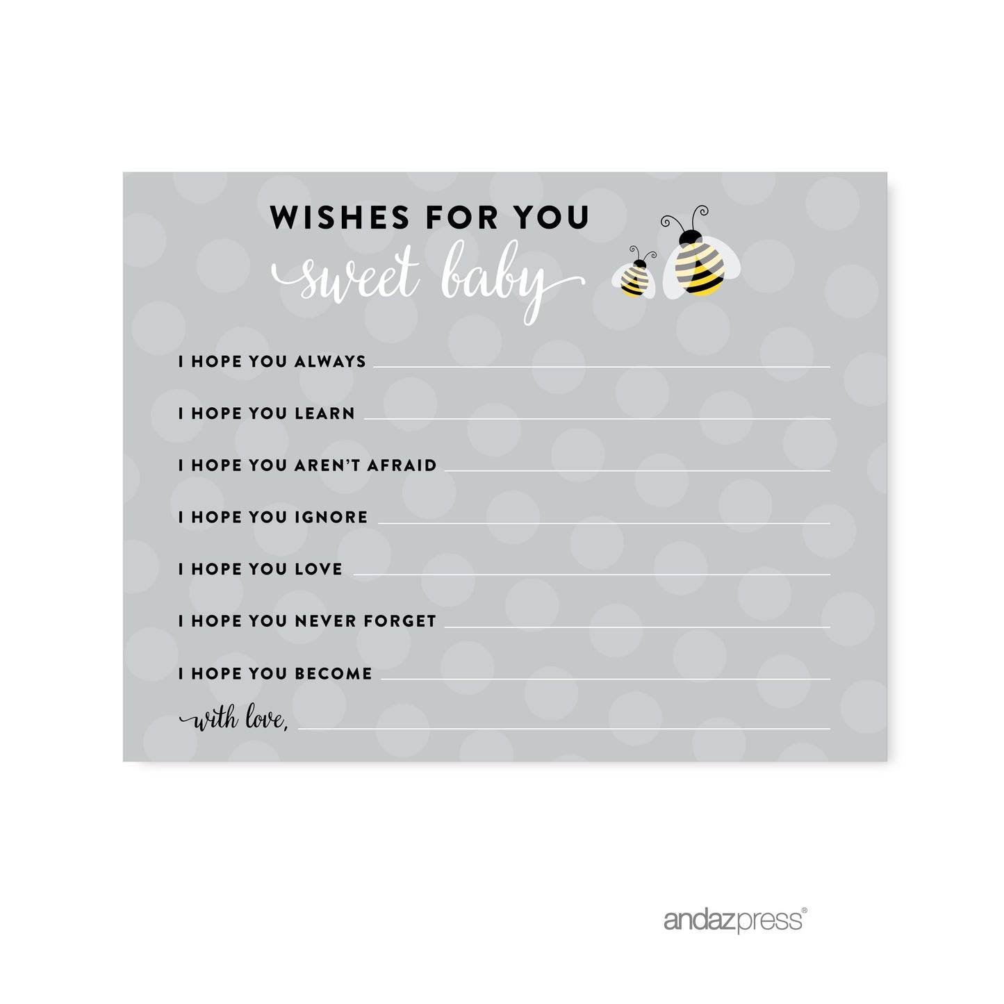 Wishes for Baby Mama to Bee Bumblebee Gender Neutral Baby Shower Games , 20-Pack