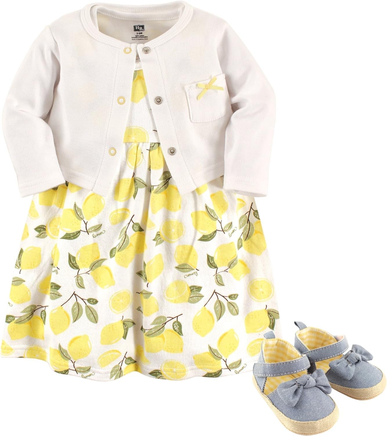 Baby-Girls Cotton Dress, Cardigan and Shoe Set