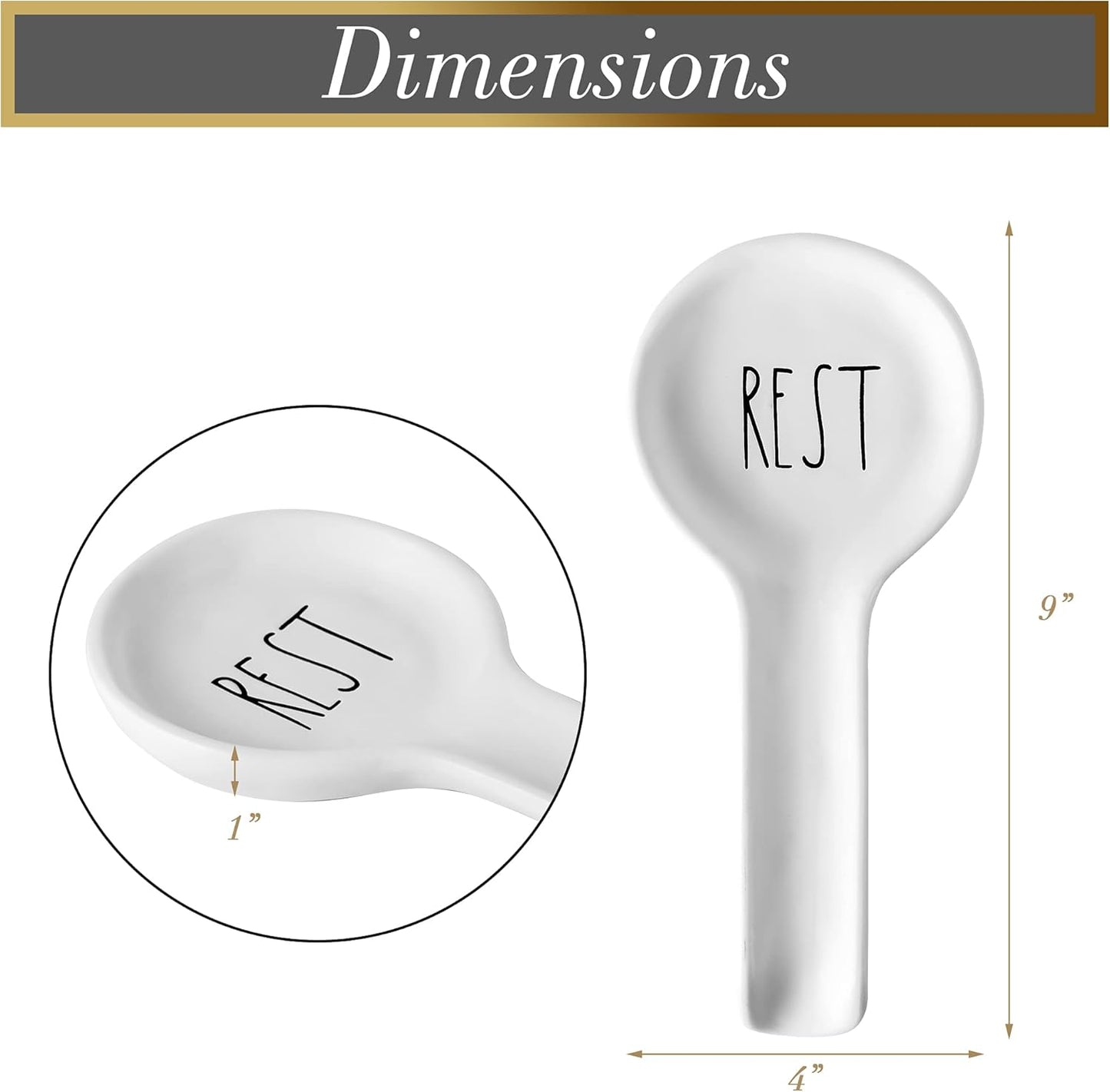 Ceramic Spoon Rest for Stove Top - Farmhouse Spoon Holder for Kitchen Counter - Coffee Spoon Rest, Kitchen Utensil Holder - Cooking Ladle Holder - Farmhouse Kitchen Decor, Accessories, Gifts (White)