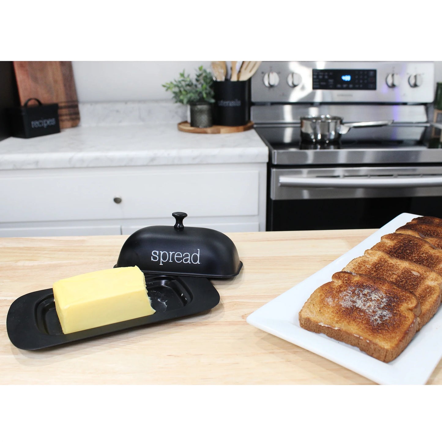 Large Enamelware Butter Dish (Black); Modern Farmhouse Enamel Butter Serving Dish W/ Lid