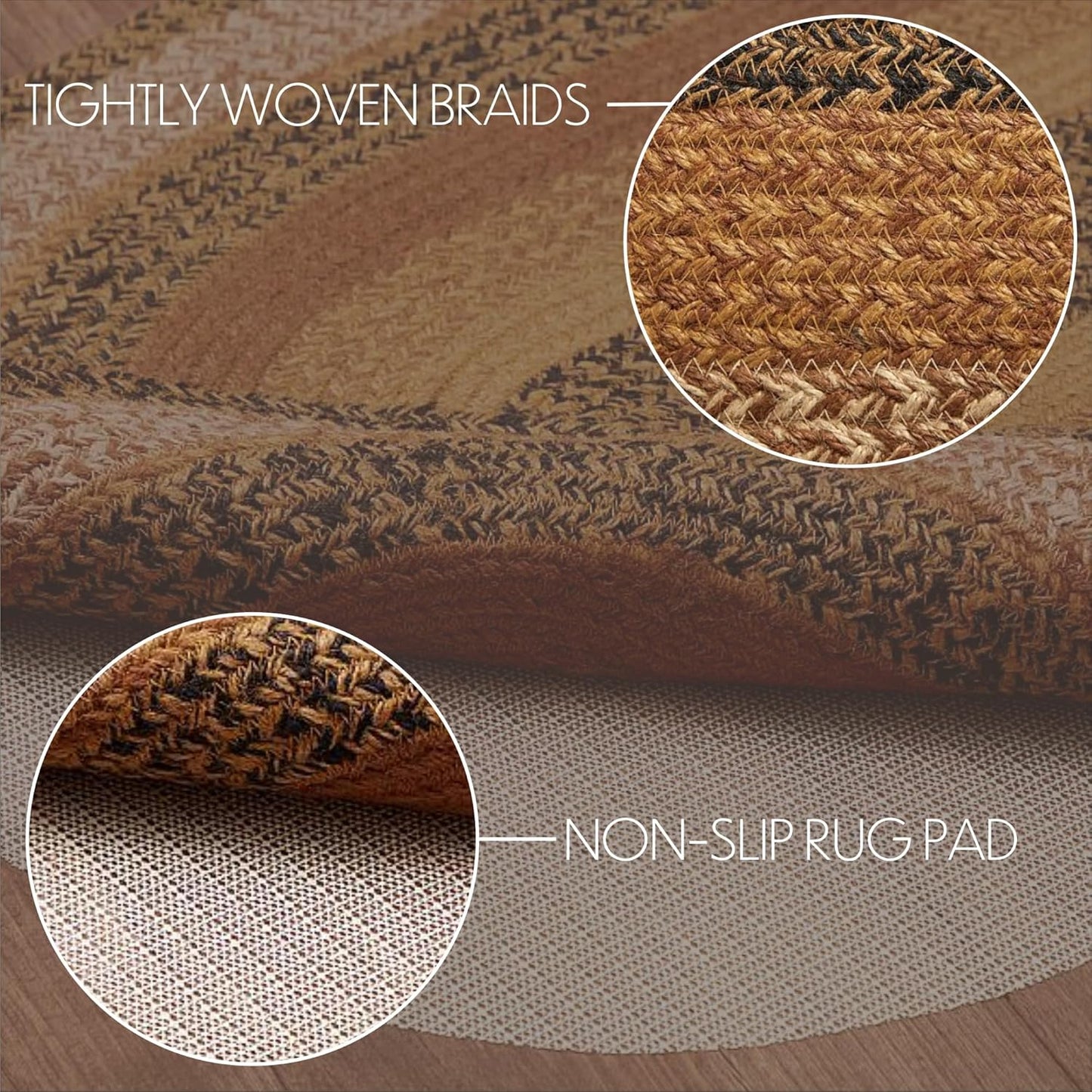 Kettle Grove Jute Oval Area Rug Primitive Country Style Detached Non Skid Pad 24X36