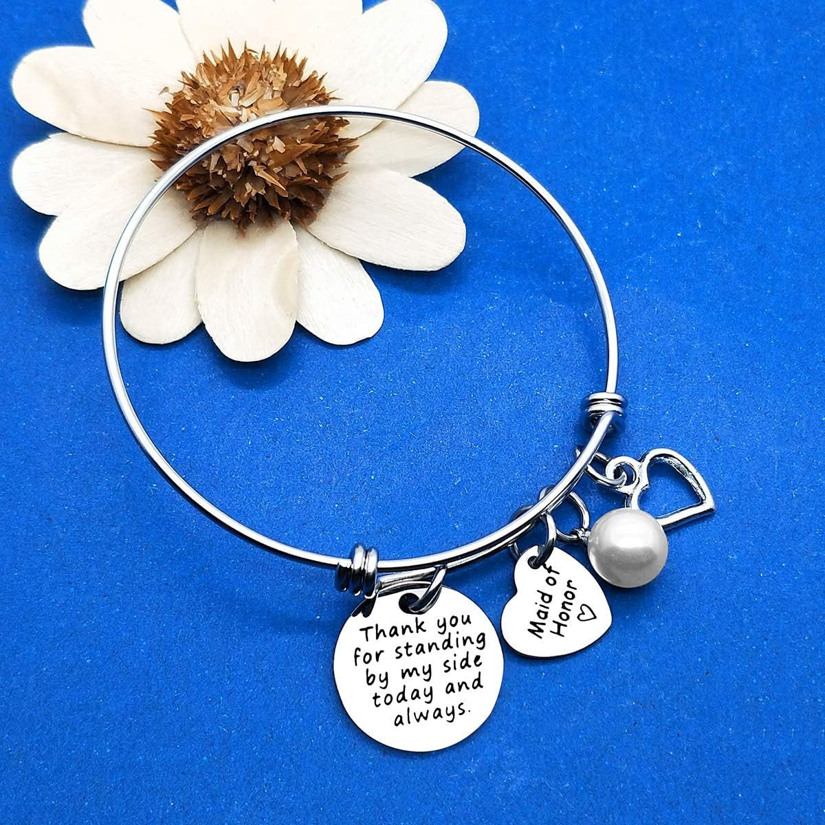 Bridesmaid Gifts Thank You for Standing by My Side Bangle Maid of Honor Adjustable Bracelet Gift Wedding Gift for Best Friends Sister Thank You Gift Bridesmaids Gifts from Bride Bridesmaid Bracelets