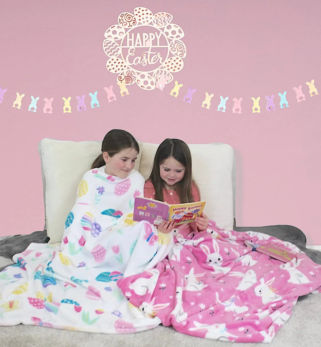 Easter Spring Flowers and Eggs Velvet Fleece Throw Blanket, 50" X 70"