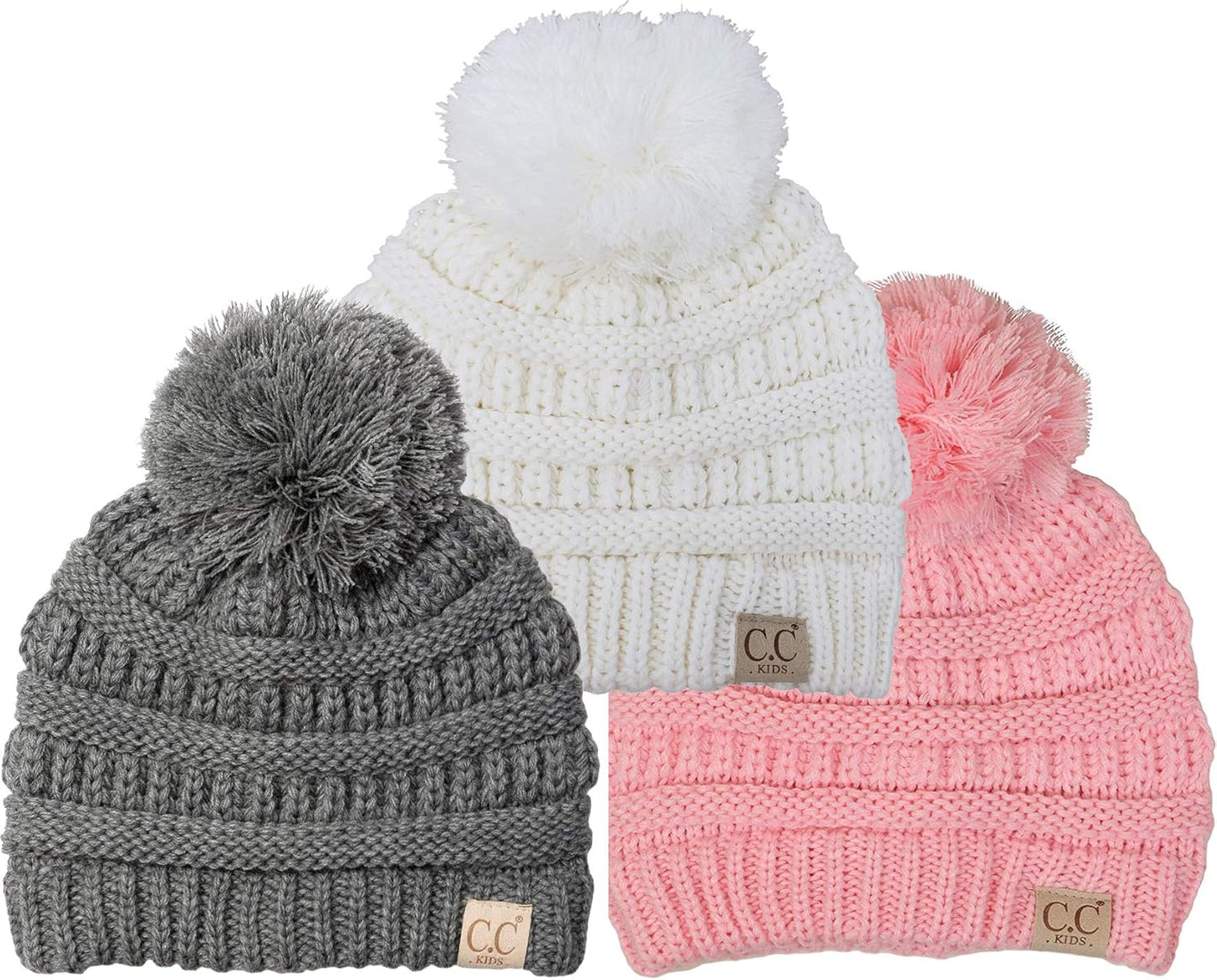 Cozy Toddler Cable Knit Pom Beanie - Warm Winter Hat for Kids