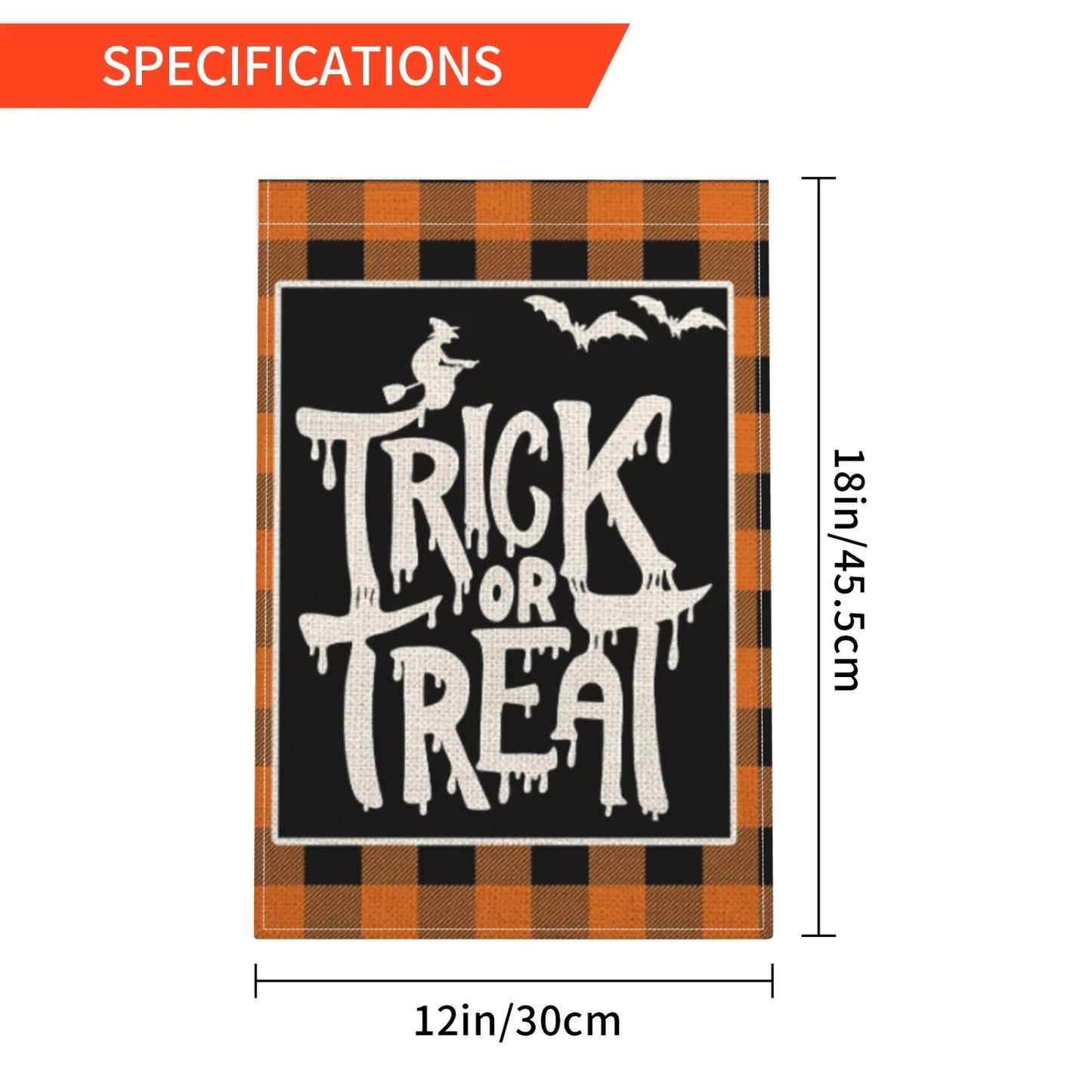 Halloween Garden Flag Trick or Treat Garden Flag Farmhouse Bat Witch Flag for Fall Halloween Decorations Outdoor 12"X18"