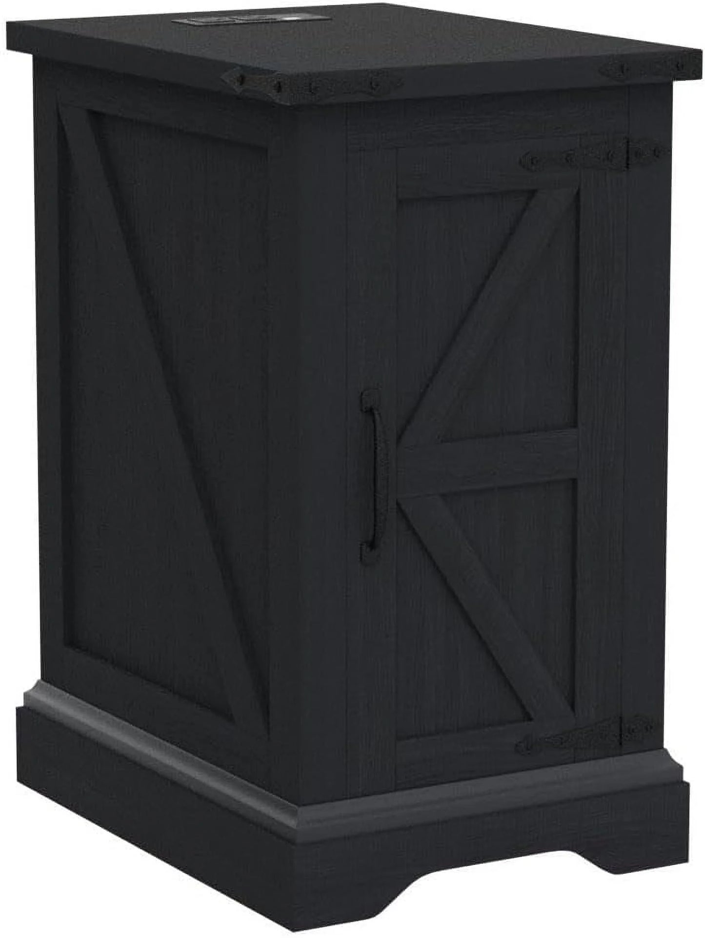 Farmhouse Nightstand with Charging Station, Wood End Table Side Table, Black