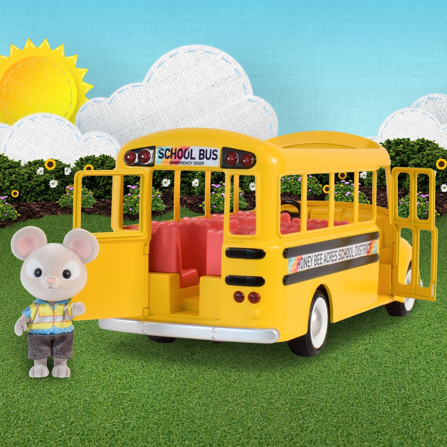Yellow Sunshine School Bus with Lights & Sounds, Doll Included, Children Ages 3+