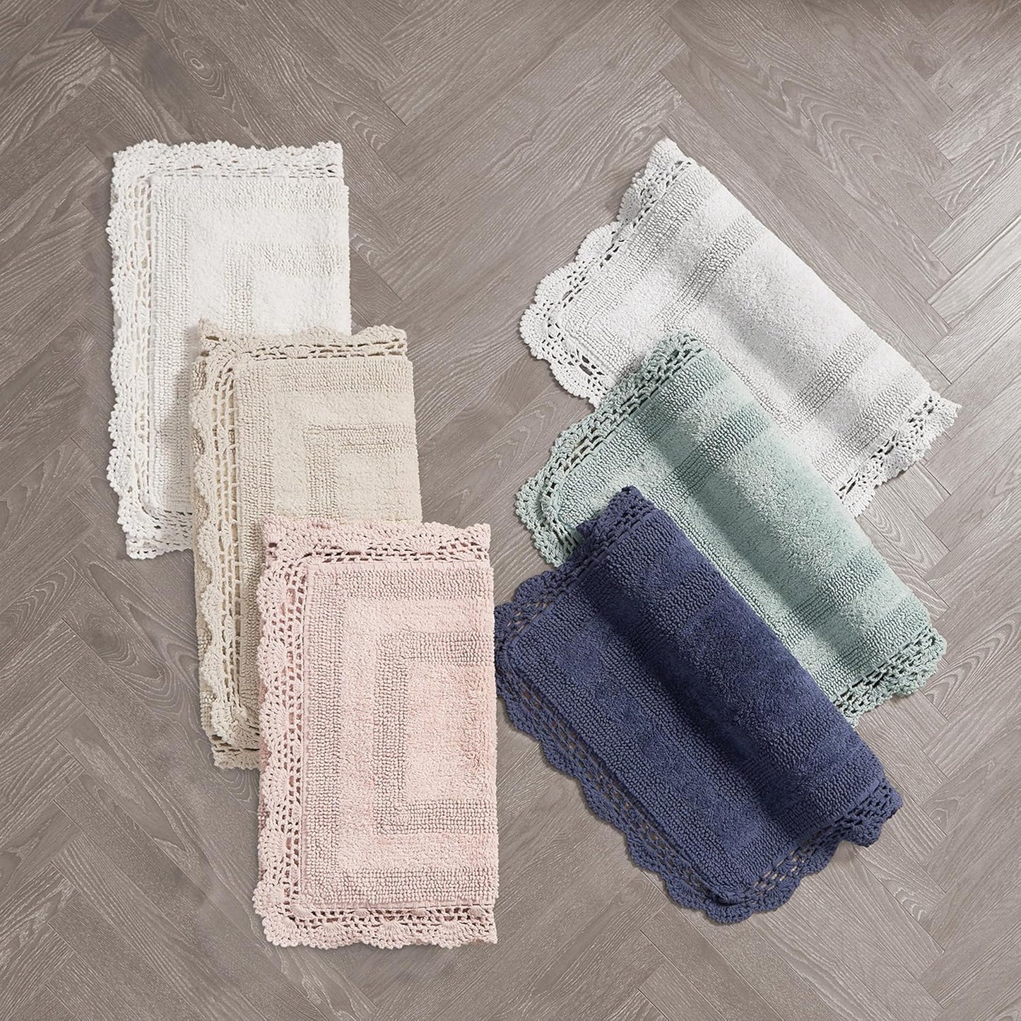 Crochet Cotton 17X24 In. Bath Rug, Light Grey