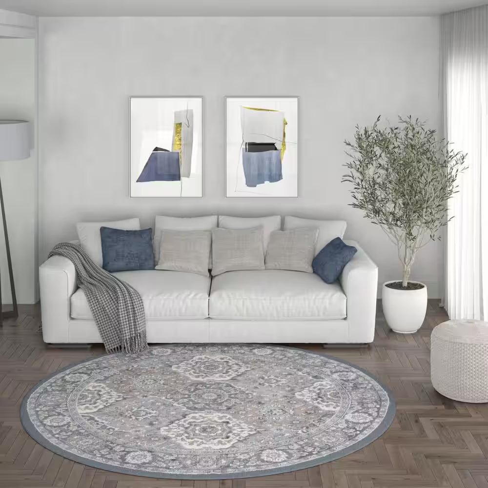Madison Oriental Gray 8 Ft. round Indoor Area Rug