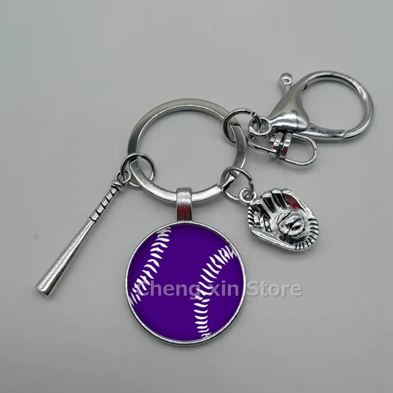Baseball Softball Convex Photo Glass round Dome Keychain Jewelry, DIY Keychain