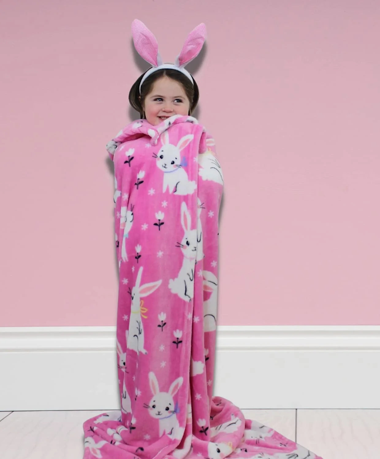 Spring Throw Blanket, Soft Cozy Velvet Fleece, Pink Blue White, 50" X 60" Inch