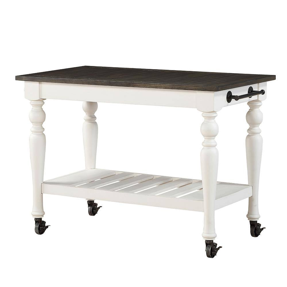 Joanna Two-Tone Ivory and Dark Oak Kitchen Cart