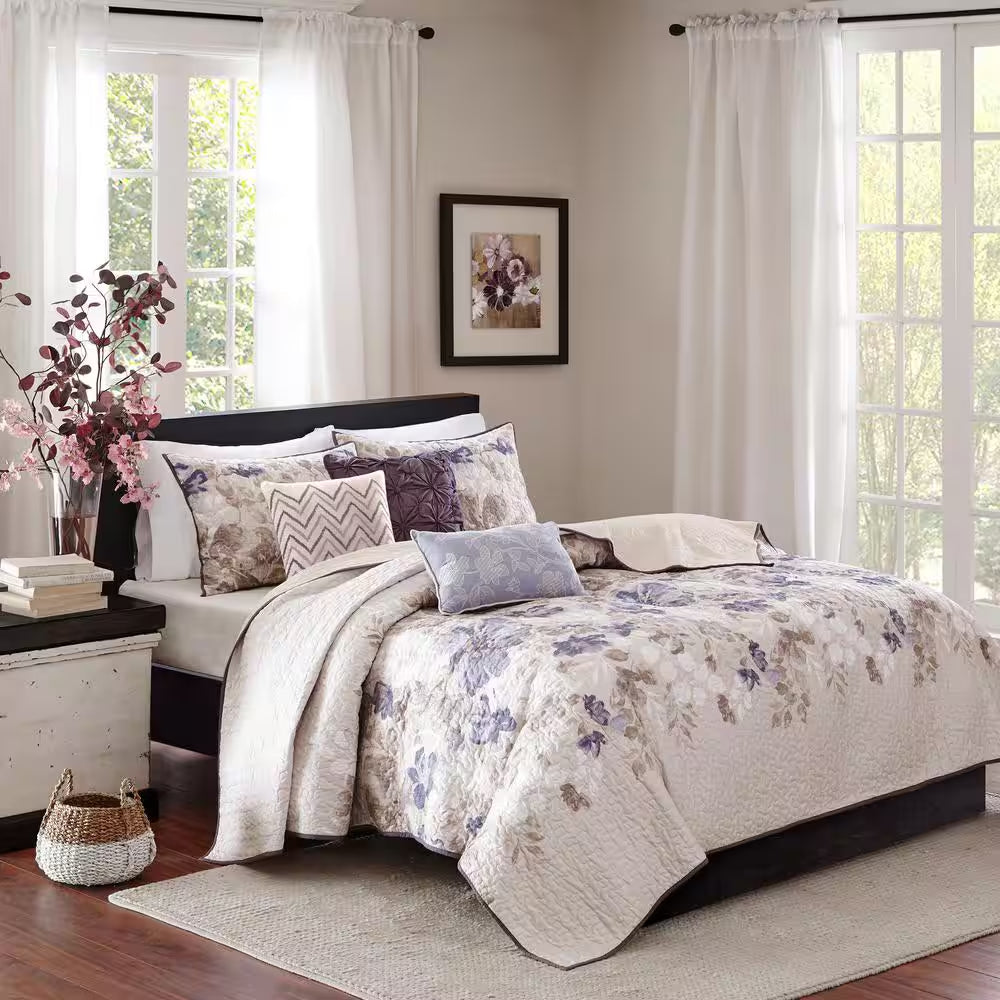 Piper 6-Piece Blue Microfiber Full/Queen Quilt Set