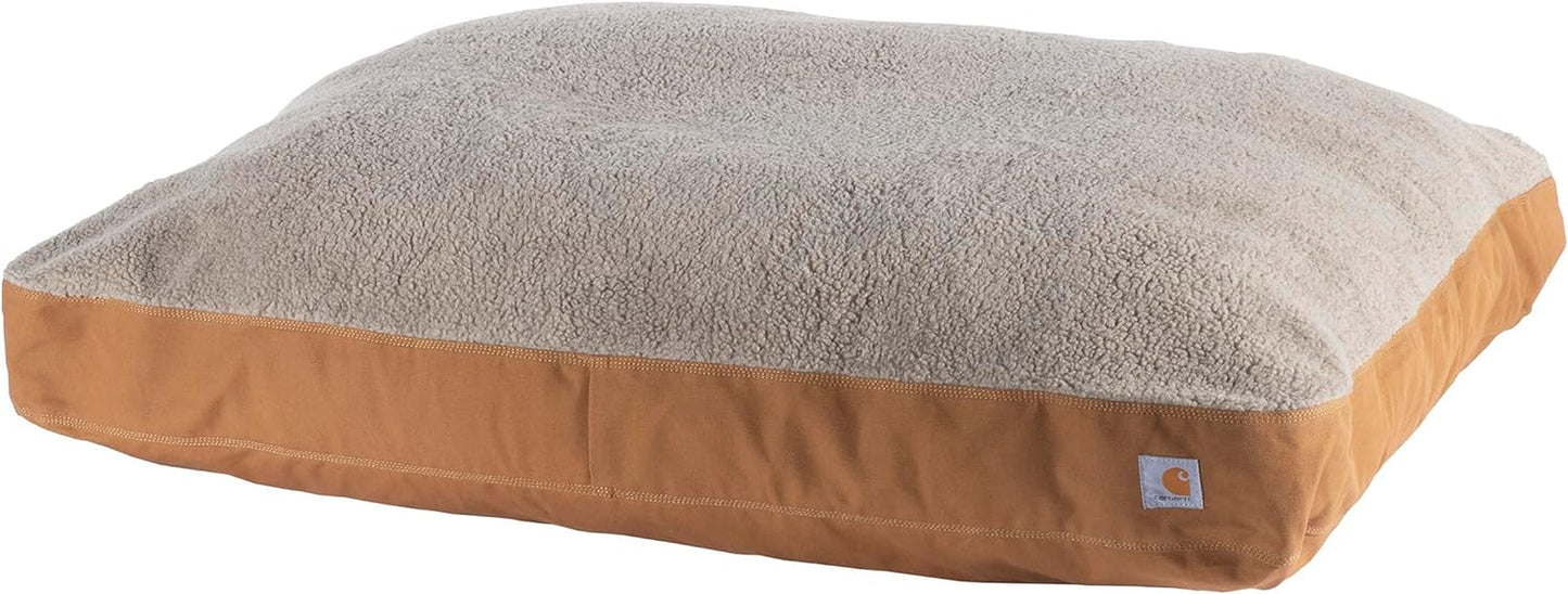 Firm Duck Dog Bed, Durable Canvas Pet Bed with Water-Repellent Shell, Brown with Sherpa Top, Large