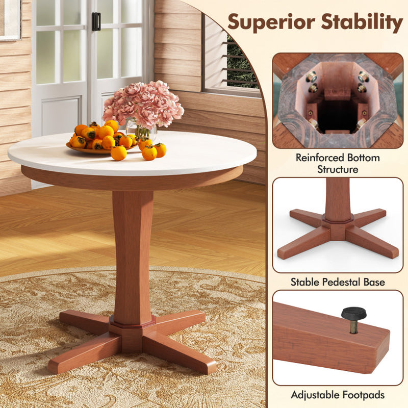 35 Inches Wooden round Dining Table with Pedestal Base