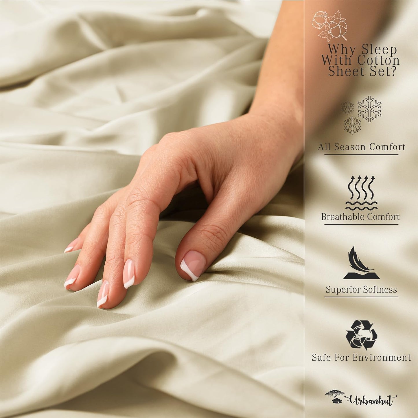 700 Thread Count Queen Sheet Set Egyptian Cotton Sheets, 4Pc Sheet Set Soft Luxury Bed Sheets for Queen Size Bed, Sateen Weave Hotel Sheets, 16'' Elasticized Deep Pocket - Ivory