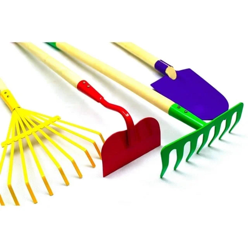 Justforkids New Kids Garden Tool Set Toy, Rake, Spade, Hoe & Leaf Rake , 4-Piece