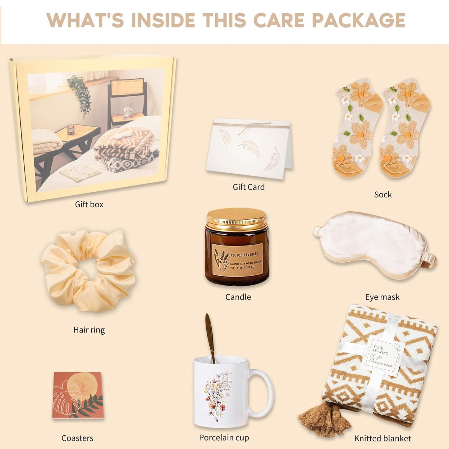 Get Well Gifts for Women, 10 Pcs Care Package for Women after Surgery, Sending Hugs Gifts, Sympathy Gifts Thinking of You Box with Blanket, Eye Mask, Unique Mother'S Day Gifts Idea for Women