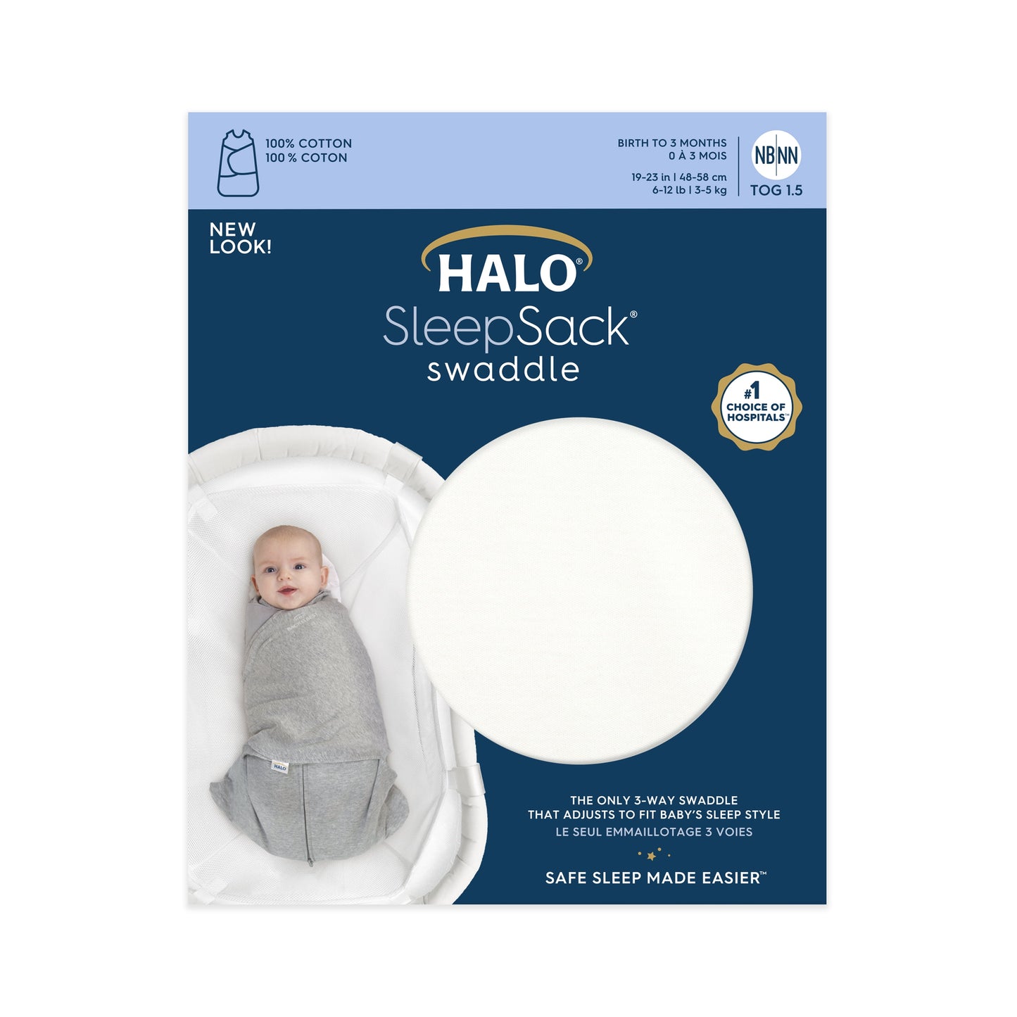 Halo® Sleepsack® Swaddle, 100% Cotton, Cream, Newborn, Unisex, 0-3 Months