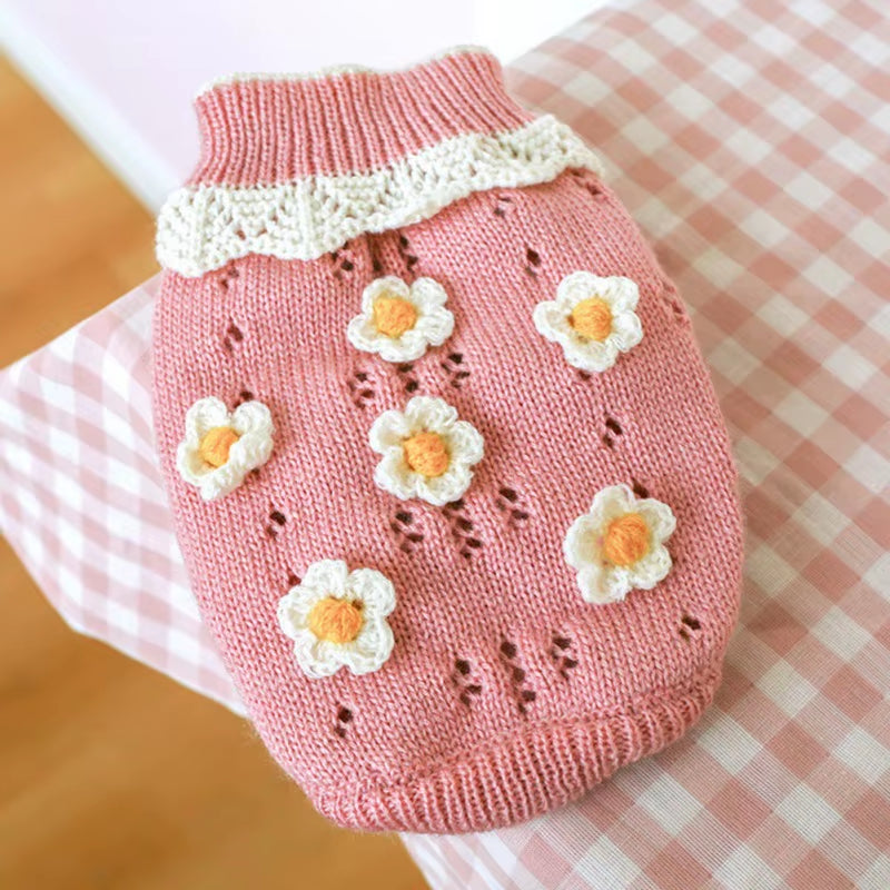 Pet Cute Sweater 3D Classic Flowers Blossoming 2-Legged Knit Clothes for Cold Weather Small Medium Dog Cat New Arrival