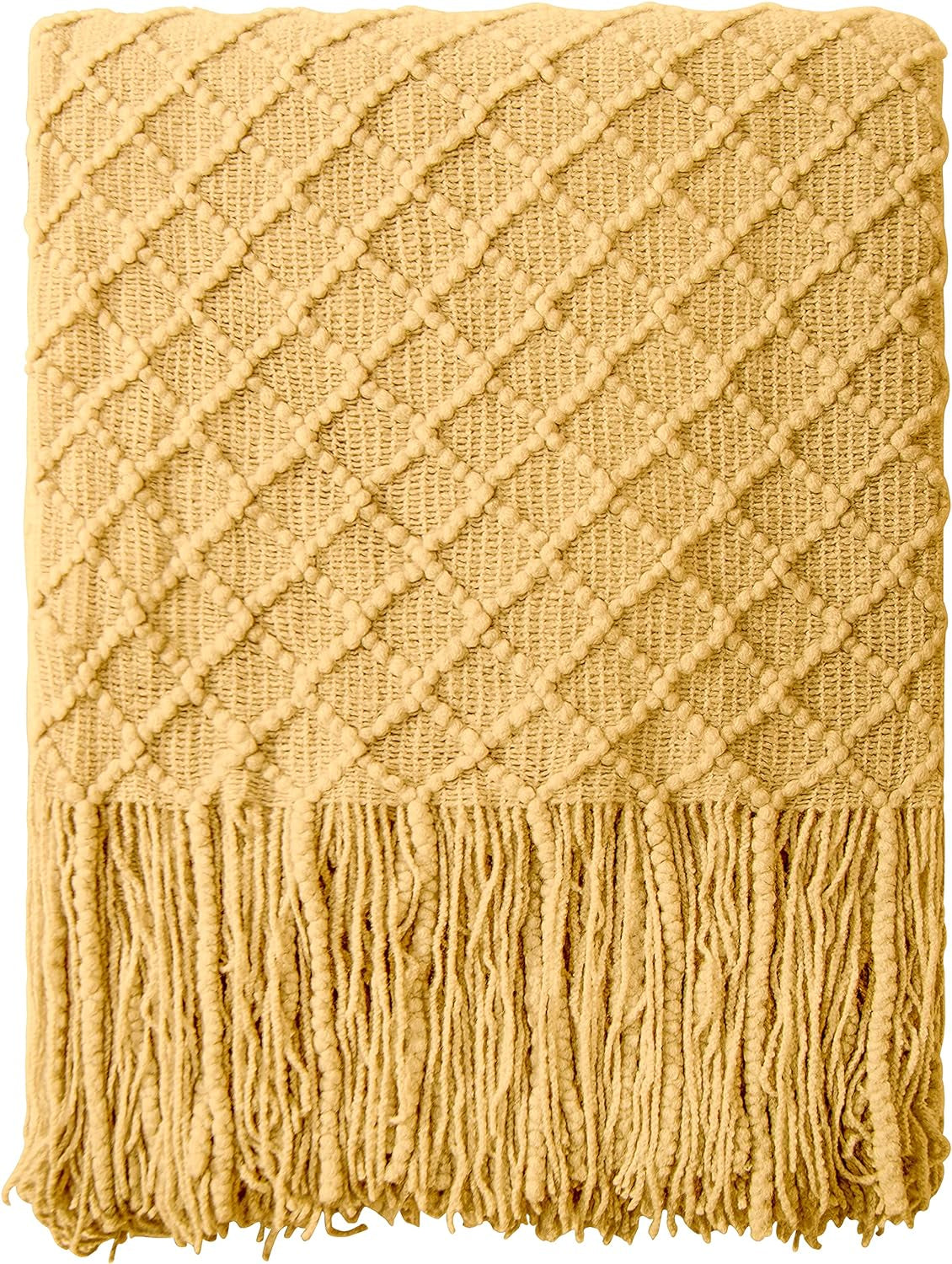 Acrylic Knitted Throw Blanket, Lightweight and Soft Cozy Decorative Woven Blanket with Tassels for Travel, Couch, Bed, Sofa, 51X67 Inches, Taupe Checkered