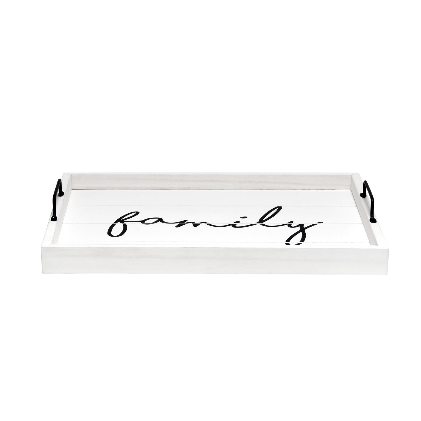 15.5" X 12" Decorative Wood Serving Tray, "Family", White Wash