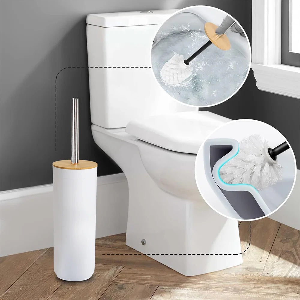 Bamboo Bathroom Accessory Set, 6 Pieces Bath Set- Soap Dish Toothbrush Holder Rinse Cup Lotion Bottle Trash Can Toilet Brush - Practical Toilet Kit for Home Washing Room,White