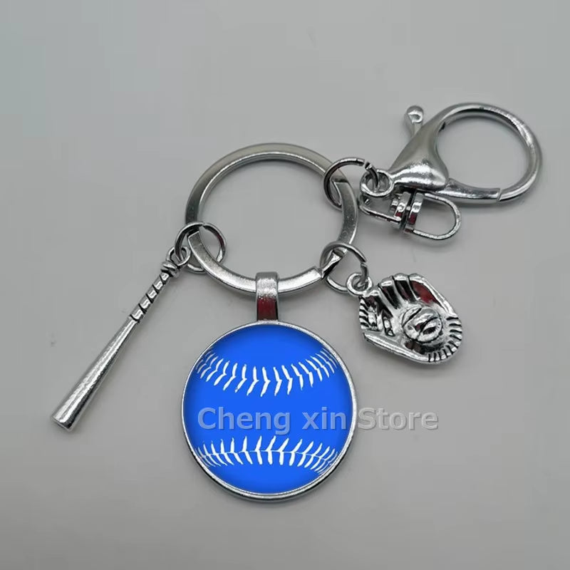 Baseball Softball Convex Photo Glass round Dome Keychain Jewelry, DIY Keychain
