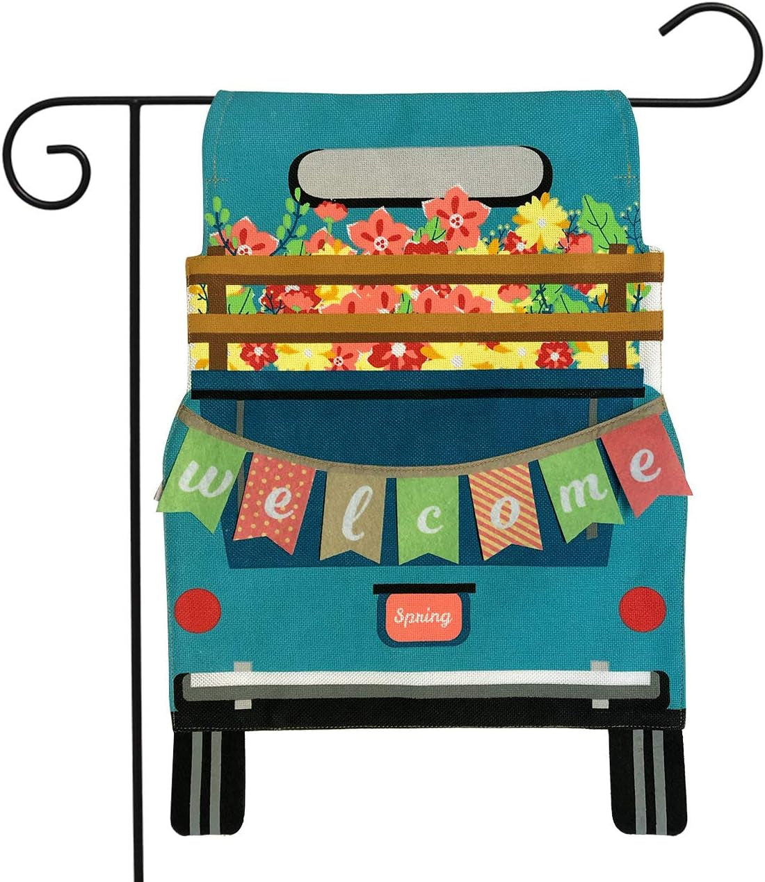 Springtime Pickup Burlap Garden Flag Welcome Floral 12.5" X 18"