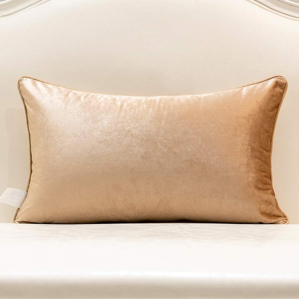 12 X 20 Inch European Cushion Cover Luxury Velvet Home Decorative Embroidery Petunias Pillow Case Pillowcase for Sofa Chair Bedroom Living Room, Beige