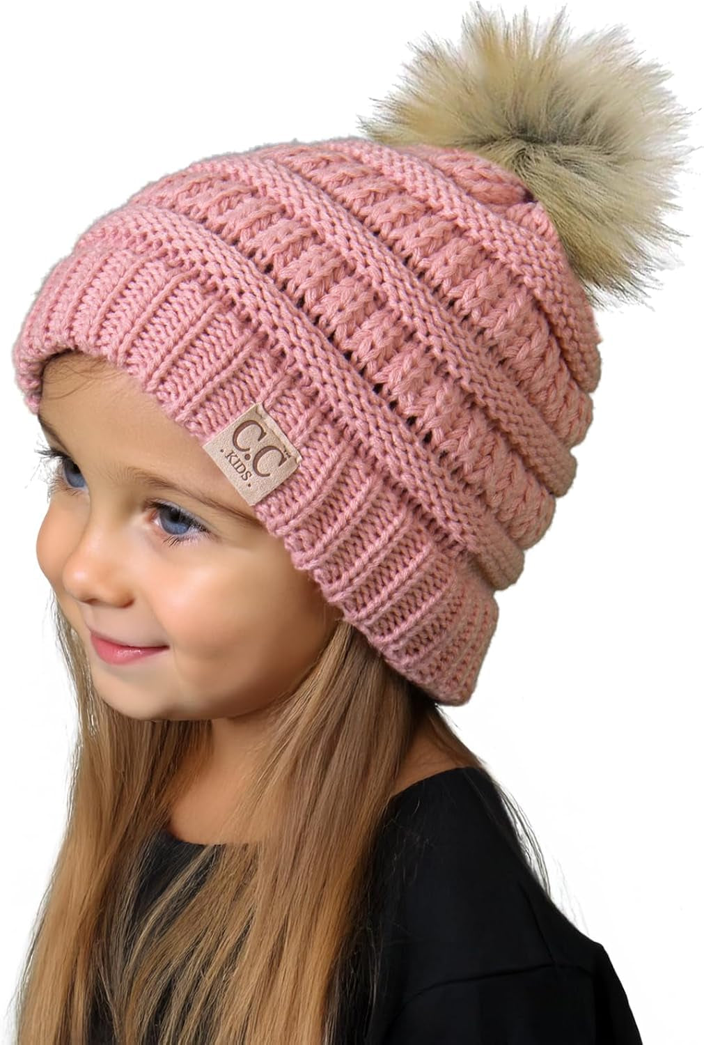 Cozy Toddler Cable Knit Pom Beanie - Warm Winter Hat for Kids