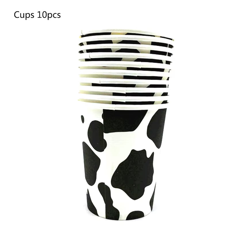Farm Cow Theme Birthday Party Animal Party Cow Decoration Disposable Cups Plates Flags Tablecloth Baby Shower Balloon Decoration