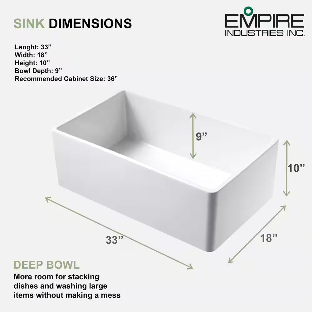 Olde London Farmhouse Fireclay 33 In. Single Bowl Kitchen Sink with Grid with Grid and Strainer