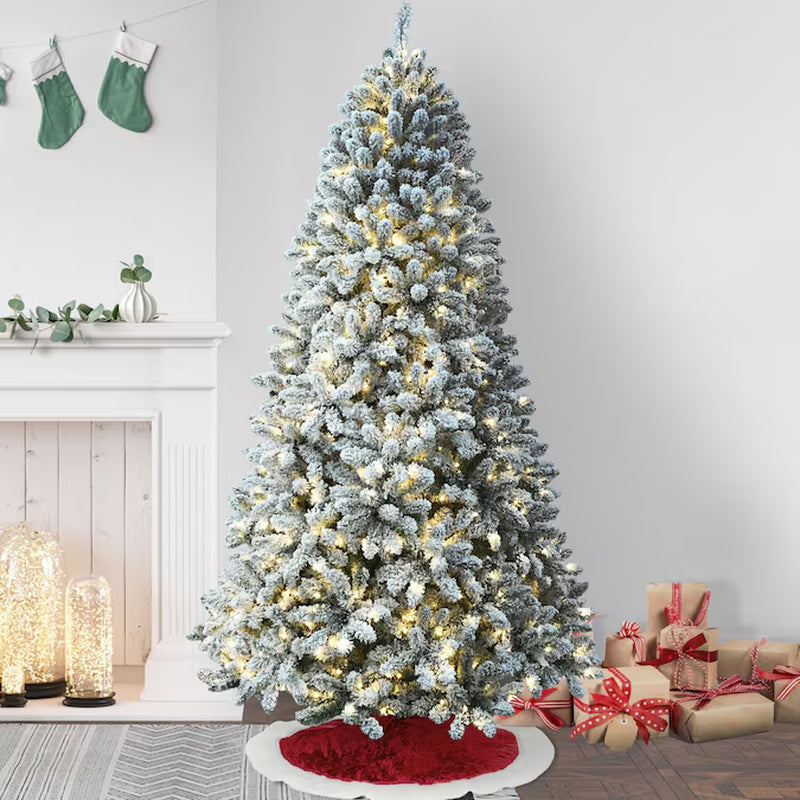 6.5-Ft Winter Snow Pine Pre-Lit Flocked White Artificial Christmas Tree with White LED Lights