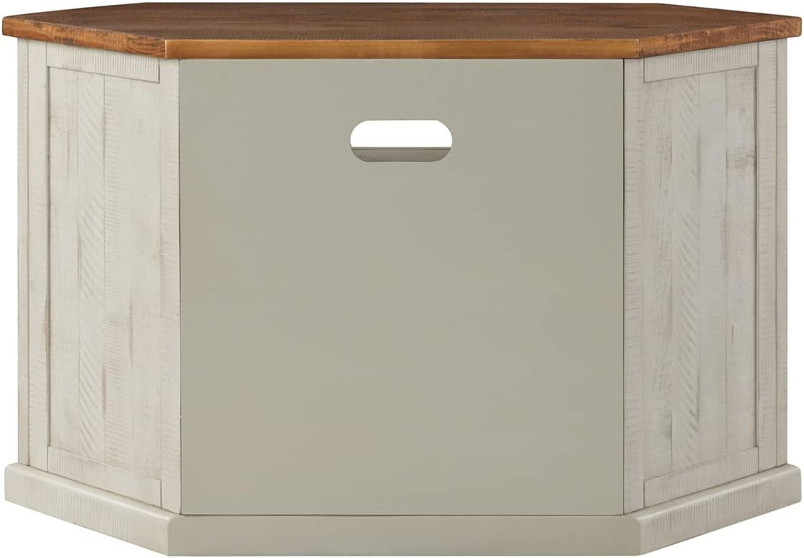 Martin Svensson Rustic Solid Wood TV Stand - Antique White and Honey Tobacco Finish - Hexagonal Shape and Farmhouse Design Entertainment Center with Shelves Included