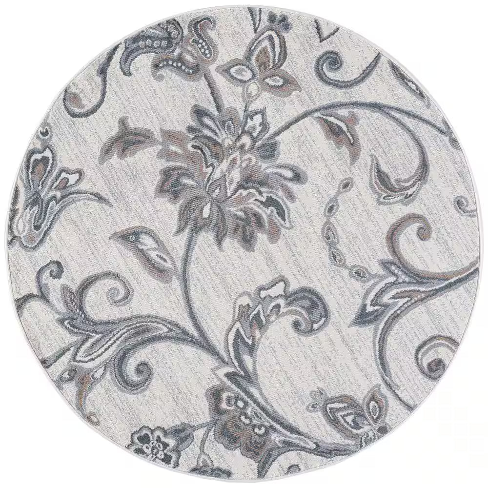 Madison Floral Gray 6 Ft. round Indoor Area Rug