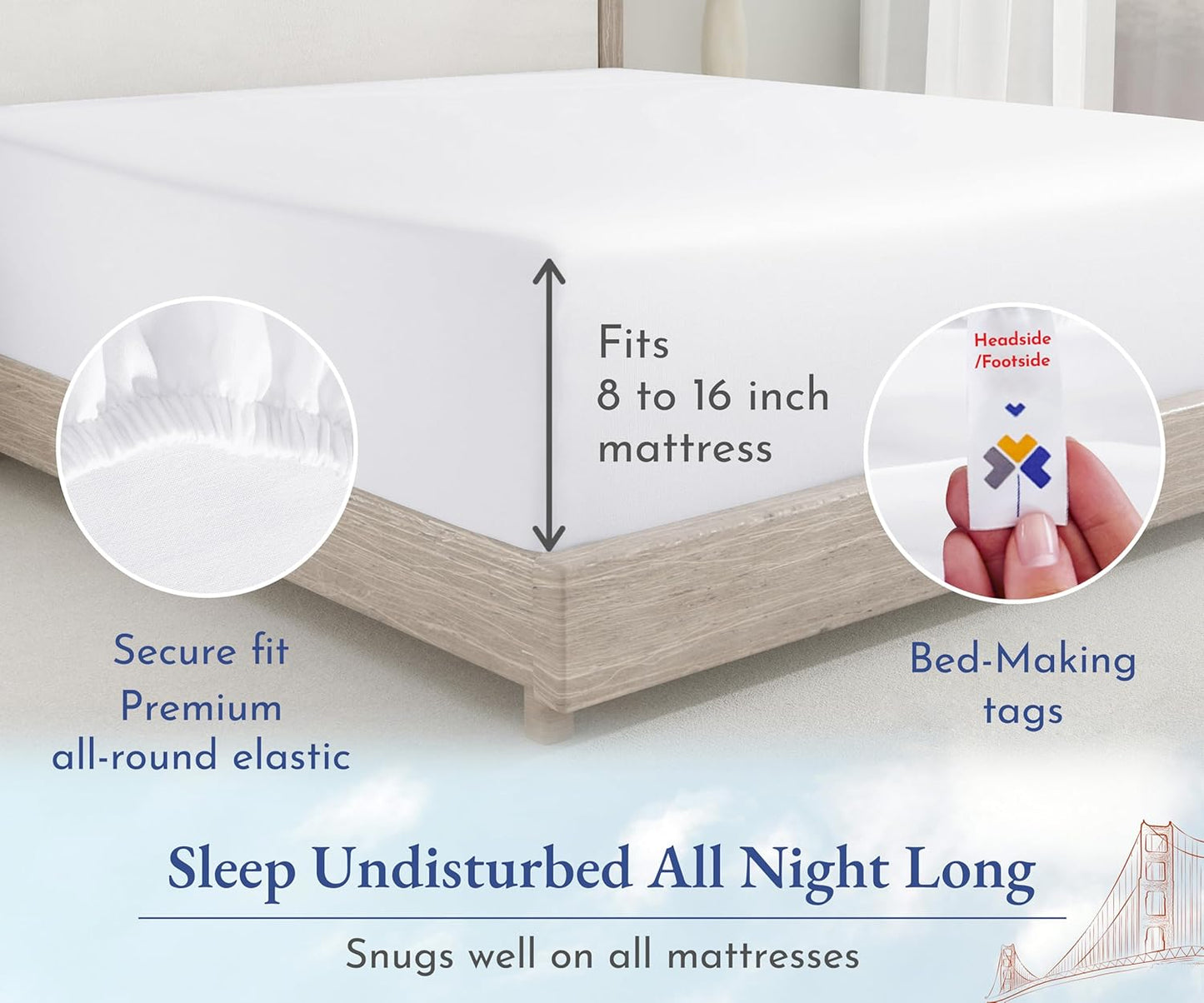King Size Fitted Sheet White, 100% Cotton 400 Thread Count Sateen, Deep Pockets, Durable Fitted Sheet Only (King, White)