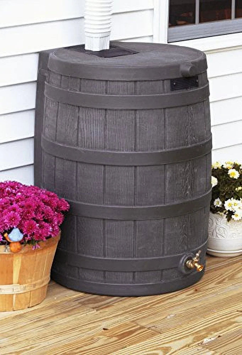 RW50 Rain Wizard 50Gal Plastic Rain Barrel Water Collector, Oak