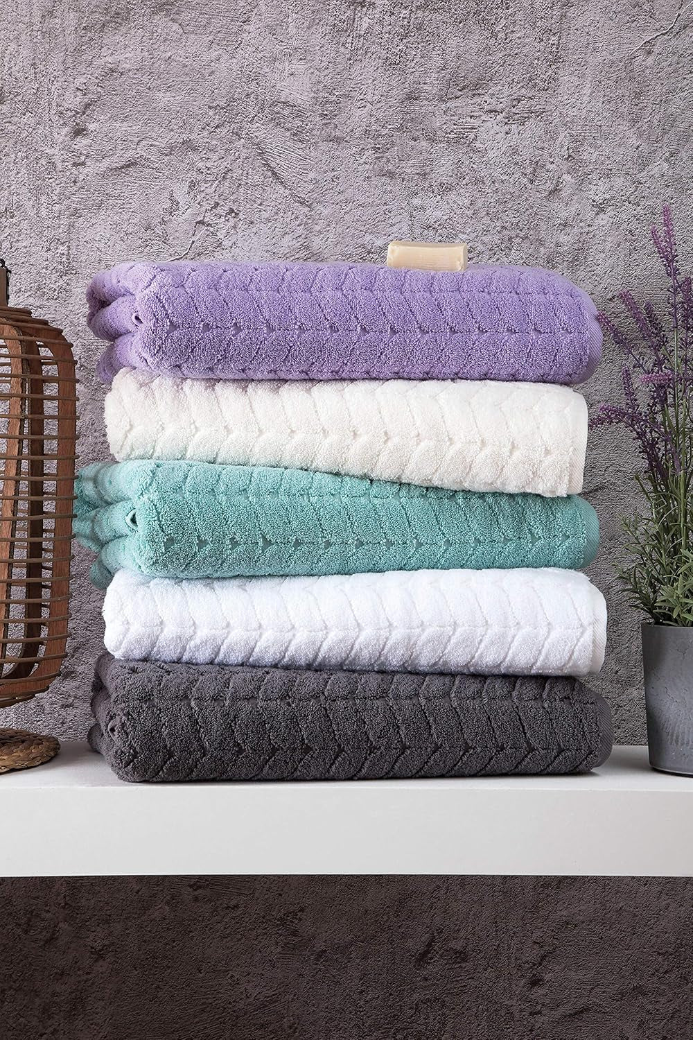 100% Turkish Cotton Jacquard Luxury Towel Set – Quick Dry Non-Gmo Ultra-Soft, Plush and Absorbent Luxury Durable Turkish Towels Set (Coral Red, 6 Pcs Towel Set)