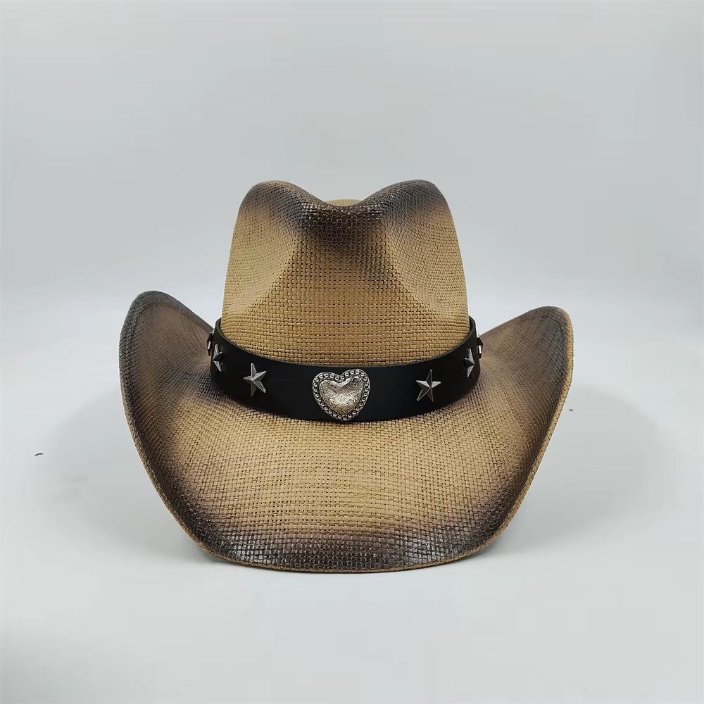 Love Belt Accessories Western Cowboy Straw Hat Fashionable Men and Women Summer Sunshade Straw Hat Cowboy Hat Beach Hat 2024 New