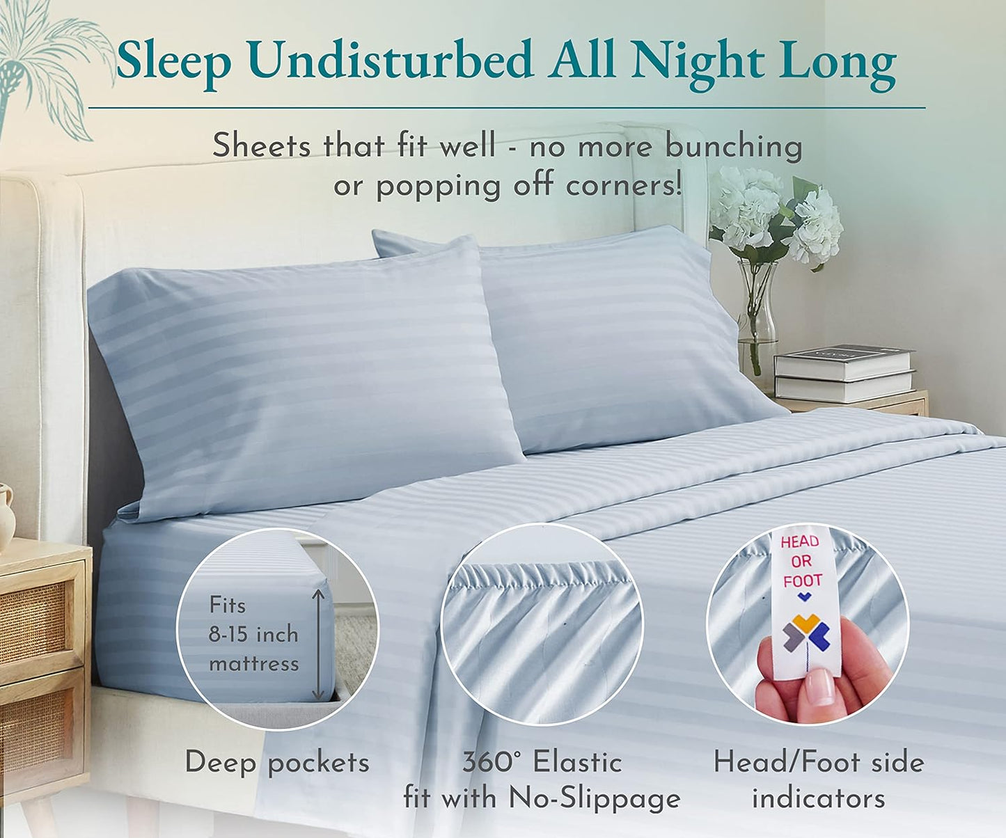 - Finest Luxe Bed Sheets Twin XL Soft 100% Cotton Cooling Sheets Deep Pockets Elastic,500 Thread Count,3-Pc Set, Best Damask Stripe Sheet Set Twin XL Sheets(Light Blue - Striped)