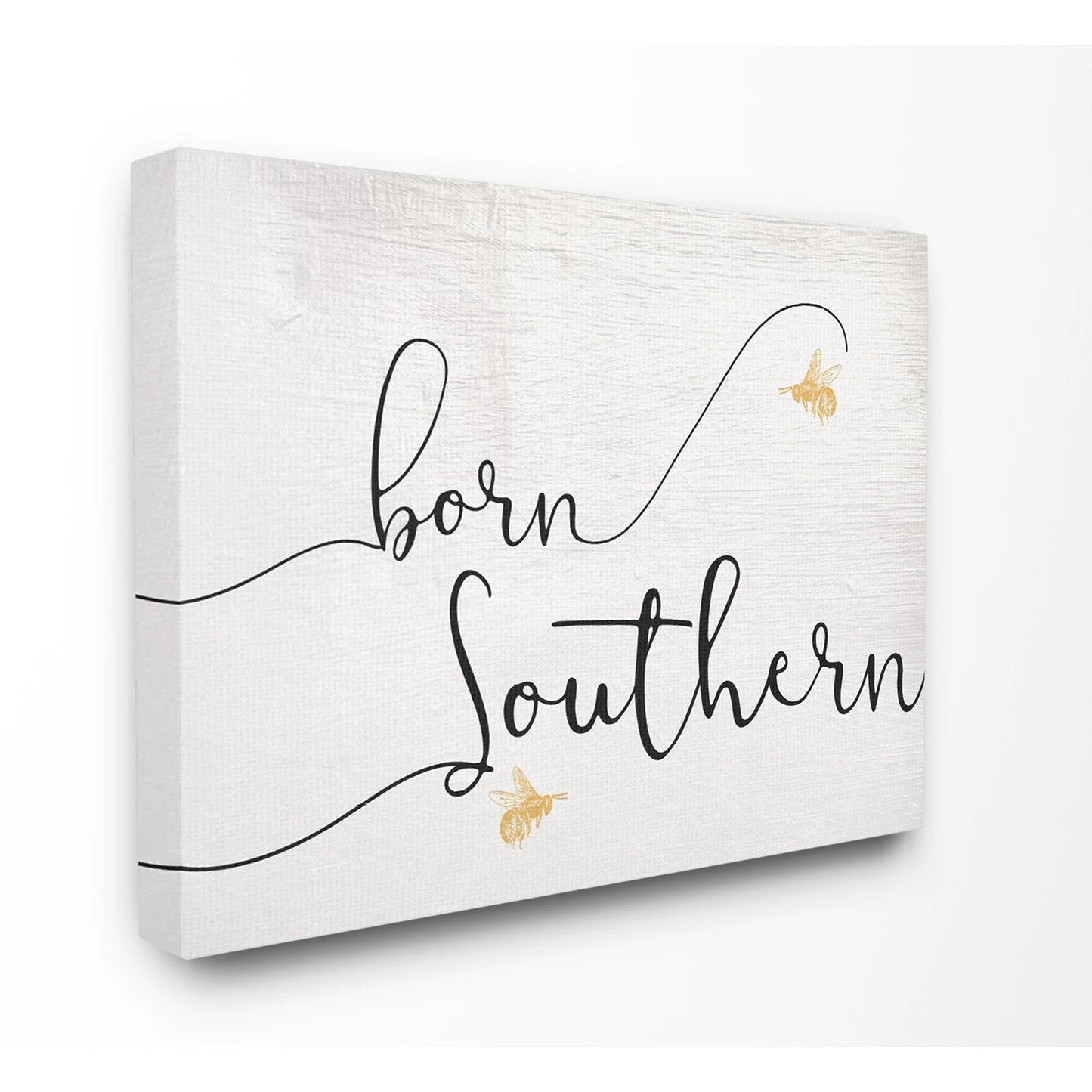 The Stupell Home Decor Collection Born Southern Yellow Bees Script Typography Oversized Stretched Canvas Wall Art, 24 X 1.5 X 30